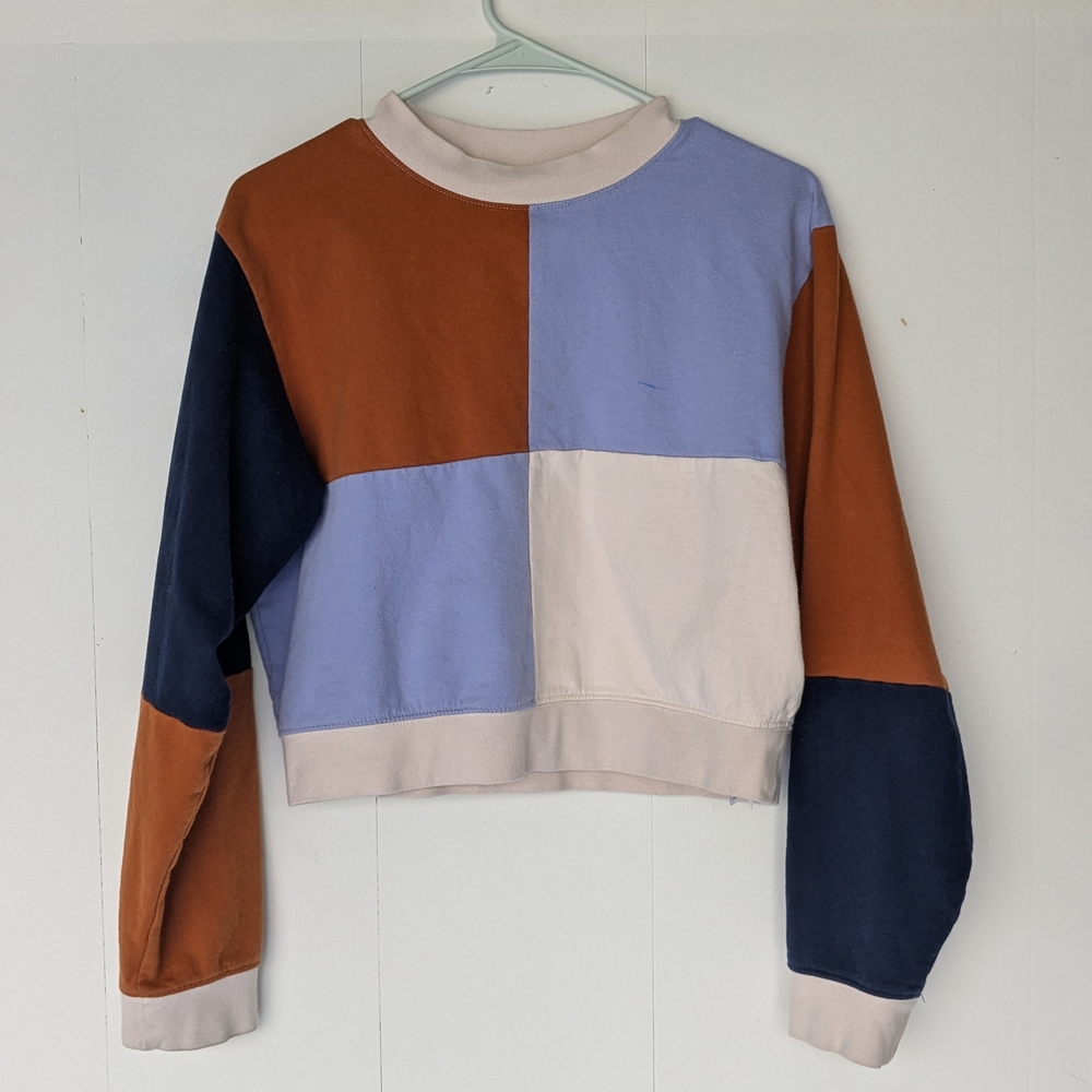 Colorblock Women's Top - Brown, Blue, Cream